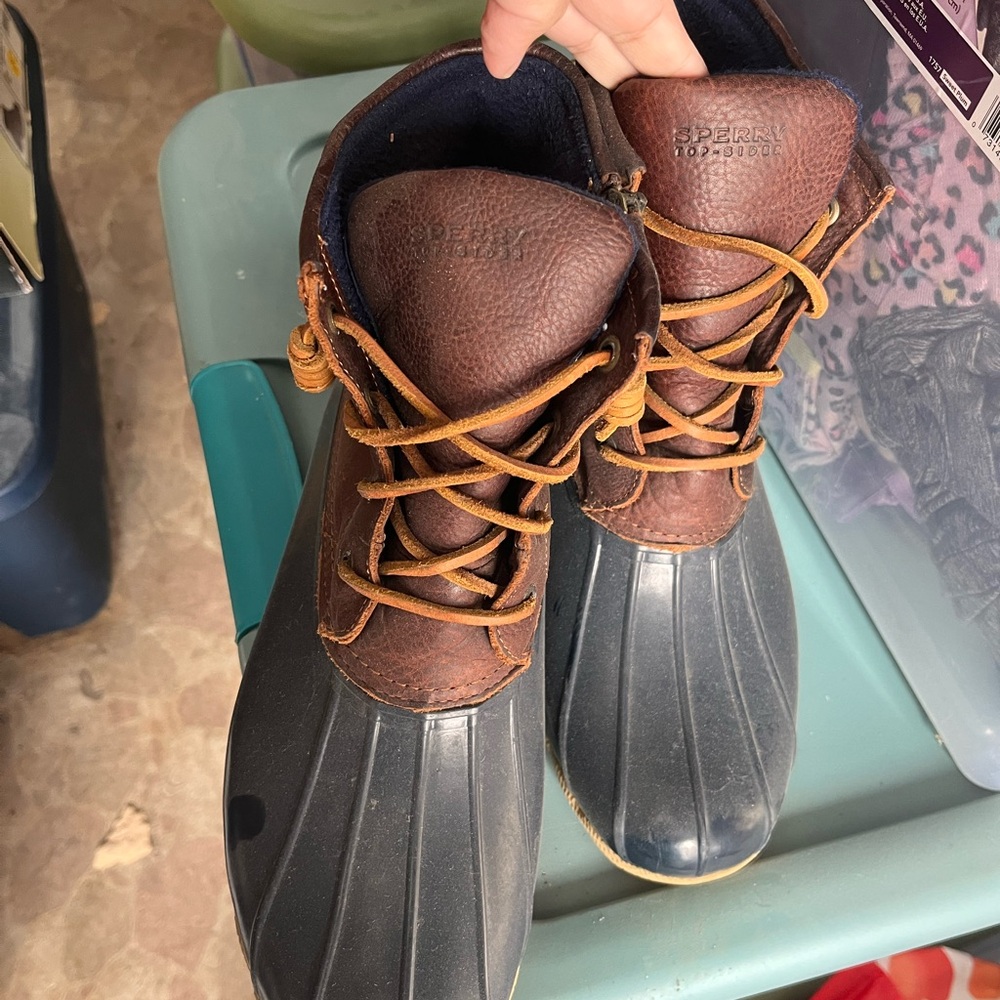 Sperry Brown Leather and Black Rubber Duck Booties